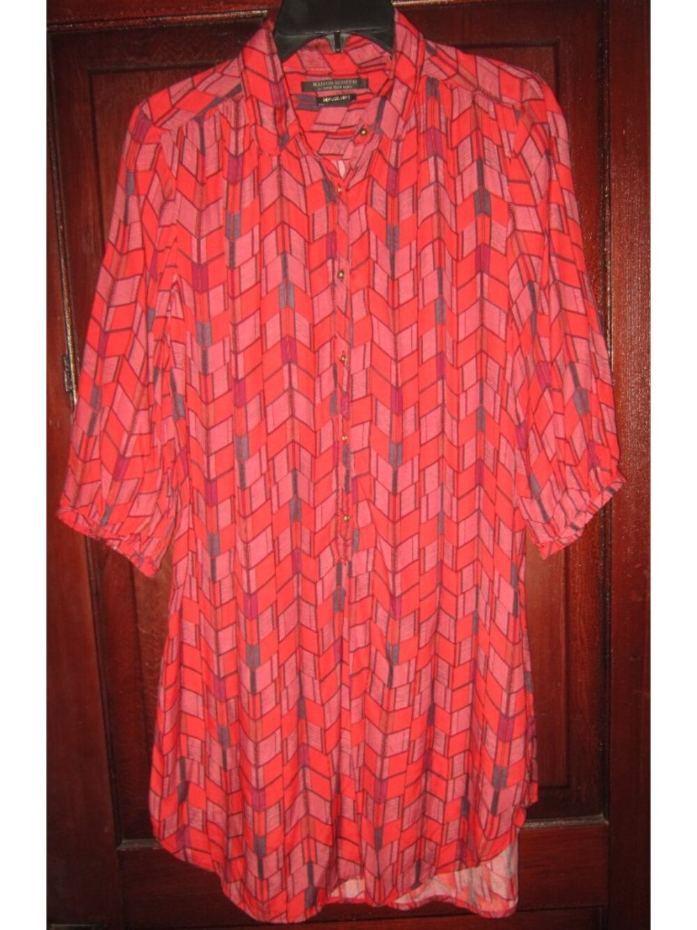 Maison Scotch & Soda Sz P Shirt Dress Tunic Feathers Geometric Print Red Viscose